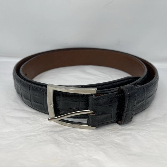 Veari Embossed Leather Alligator Print Belt Size 44 Black Western Exotic Cowboy - Picture 1 of 7